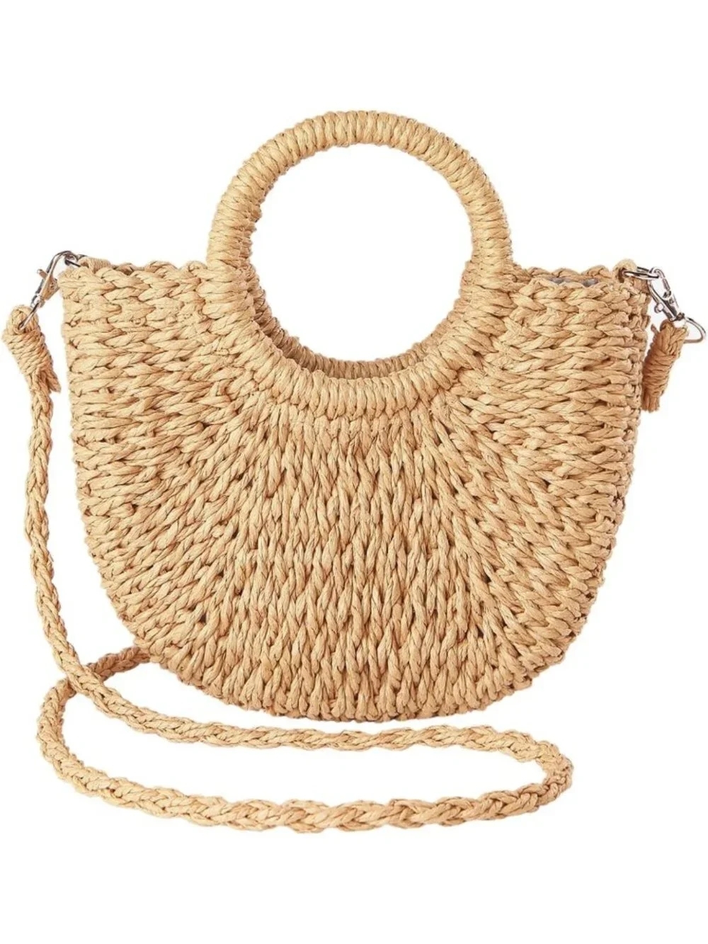 Boho Crochet Straw Beach Bag, Woven Crossbody Purse & Cute Handbag for Women